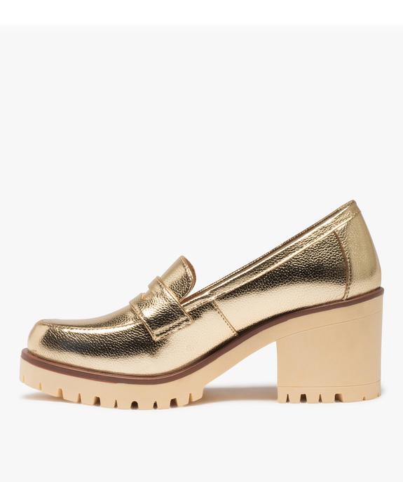 Escarpins femme unis à talon carré et semelle crantée style mocassins vue4 - GEMO(URBAIN) - GEMO