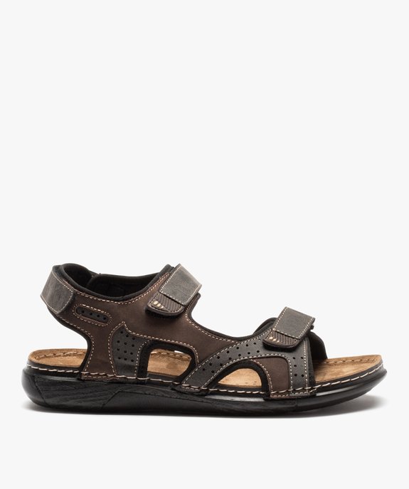 Sandales homme en suédine à brides scratch vue1 - GEMO (CASUAL) - GEMO