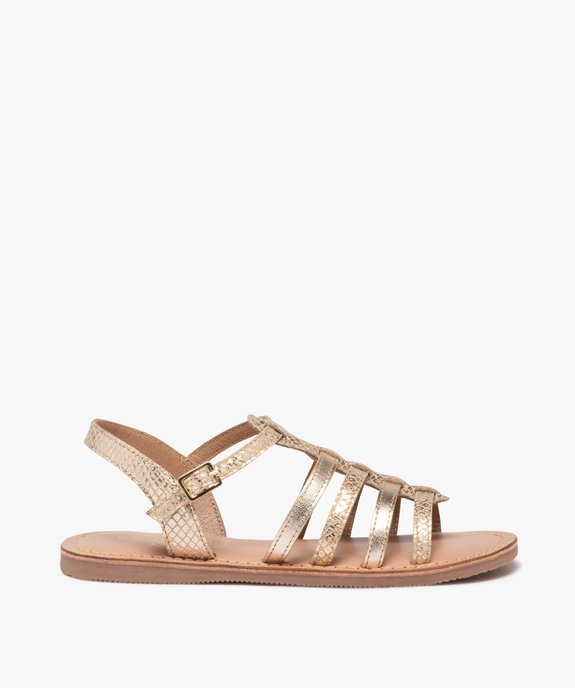 Sandales fille en cuir uni effet métallisé à multiples brides vue1 - TANEO - GEMO