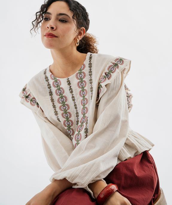 Blouse à manches longues avec volants fantaisie femme vue2 - GEMO(FEMME PAP) - GEMO