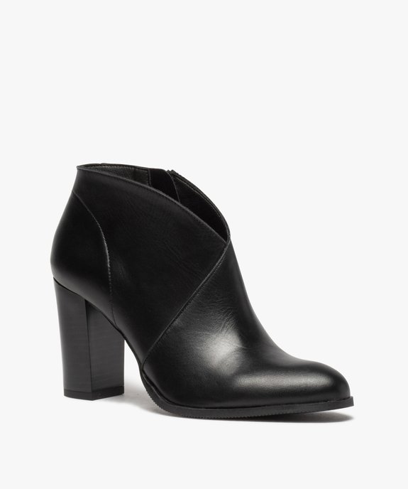 Low-boots femme à talon droit dessus cuir uni vue3 - GEMO(URBAIN) - GEMO