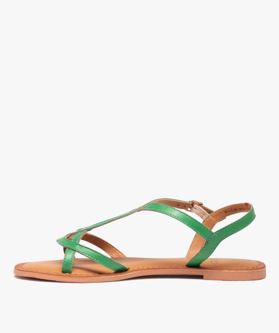 Sandales femme à talon plat et fines brides en cuir uni vue3 - GEMO (CASUAL) - GEMO