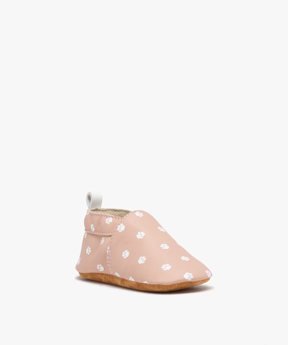 Chaussons bébé fille dessus en cuir imprimé pattes de chat vue2 - GEMO (ENFANT) - GEMO