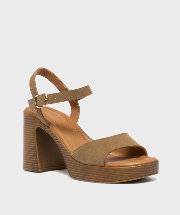 Sandales à talon haut et patin en cuir suédé femme - Tanéo vue2 - TANEO - GEMO