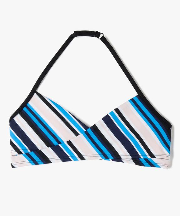 Haut de maillot de bain fille forme triangle à rayures vue1 - GEMO 4G FILLE - GEMO