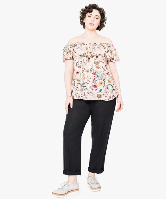 Pantalon droit en lin à taille élastiquée vue5 - GEMO (G TAILLE) - GEMO