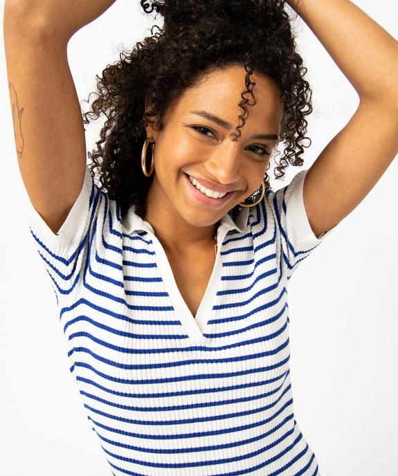 Pull rayé à manches courtes et col V femme vue3 - GEMO(FEMME PAP) - GEMO