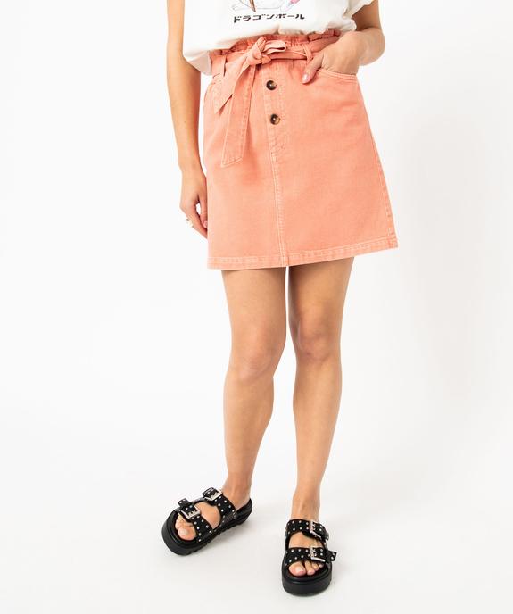 Jupe en toile denim avec ceinture femme vue1 - GEMO 4G FEMME - GEMO