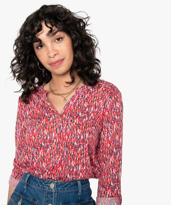 Tee-shirt femme avec manches ¾ avec smocks sur les épaules vue2 - GEMO 4G FEMME - GEMO