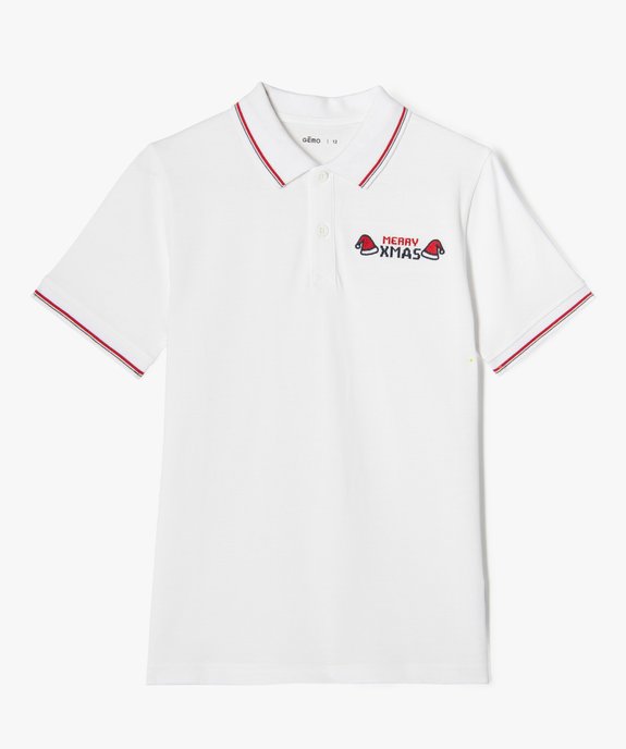 Polo à manches courtes avec motif Noël brodé garçon vue1 - GEMO (JUNIOR) - GEMO