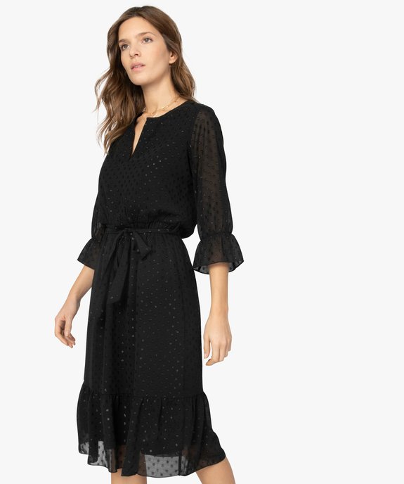 Robe femme effet plumetis pailletés avec manches dentelle vue1 - GEMO(FEMME PAP) - GEMO