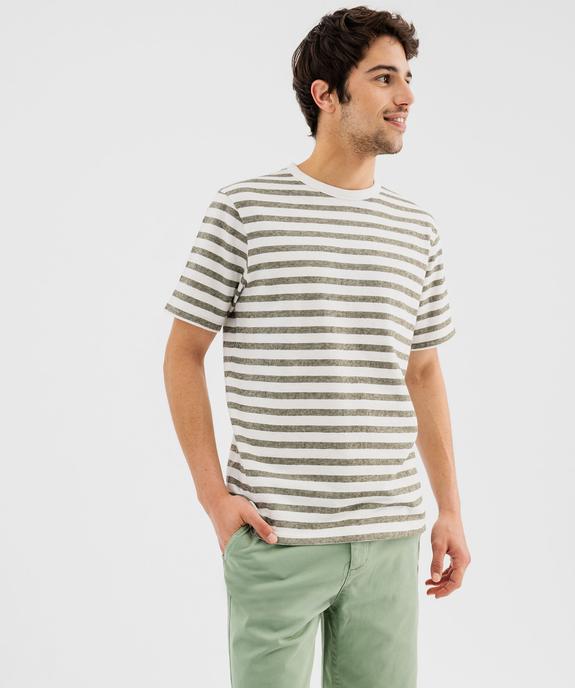 Tee-shirt manches courtes en maille rayée homme vue1 - GEMO 4G HOMME - GEMO