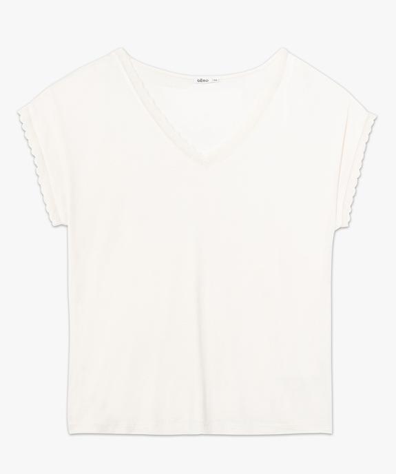 Tee-shirt femme grande taille à manches courtes et col V et dentelle  vue4 - GEMO 4G GT - GEMO