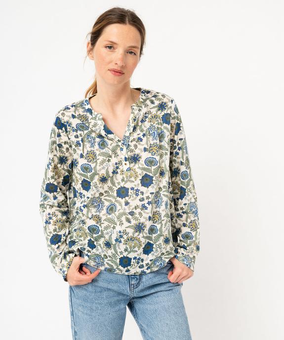 Tee-shirt à manches longues imprimé avec col boutonné femme vue1 - GEMO 4G FEMME - GEMO