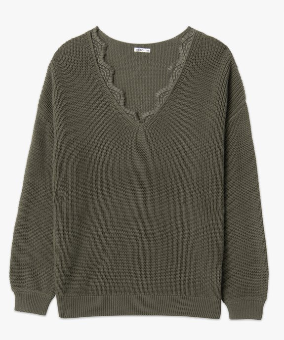Pull femme grande taille avec décolleté V en dentelle vue4 - GEMO (G TAILLE) - GEMO