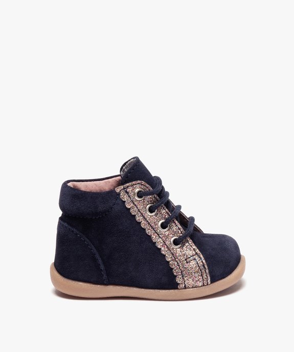Bottillons premiers pas fille en cuir suédé et paillettes vue1 - GEMO(BEBE DEBT) - GEMO