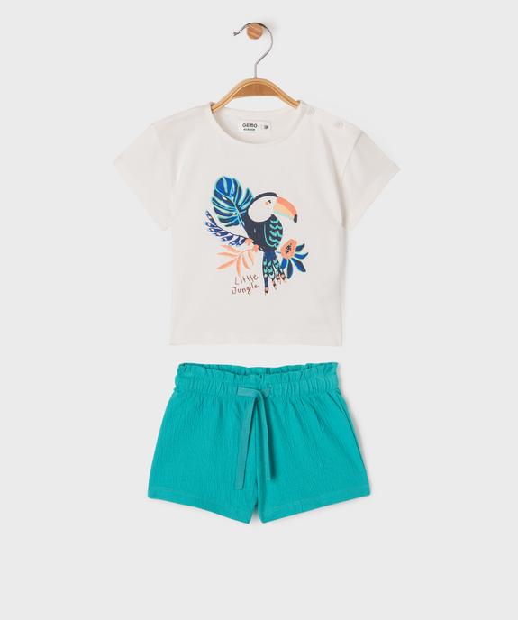 Pyjashort 2 pièces motif oiseau exotique bébé fille vue1 - GEMO 4G BEBE - GEMO