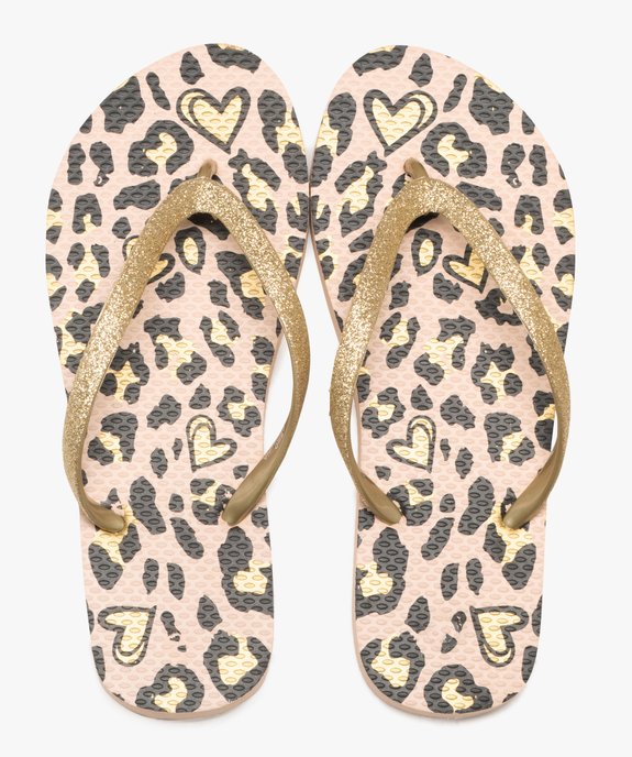 Tongs à brides pailletées et semelle motif léopard femme  vue1 - GEMO (PLAGE) - GEMO
