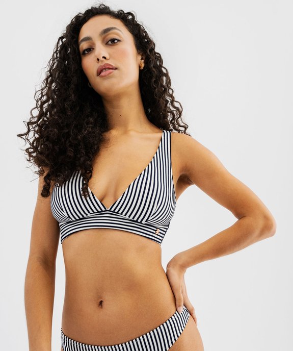 Haut de maillot de bain rayé forme triangle femme - LuluCastagnette vue1 - LULUCASTAGNETTE - GEMO