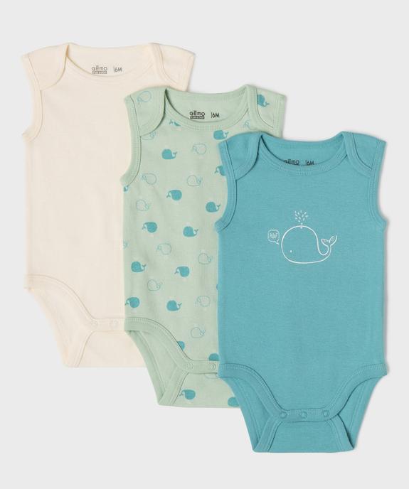 Body sans manches motifs baleines bébé garçon (lot de 3) vue1 - GEMO 4G BEBE - GEMO