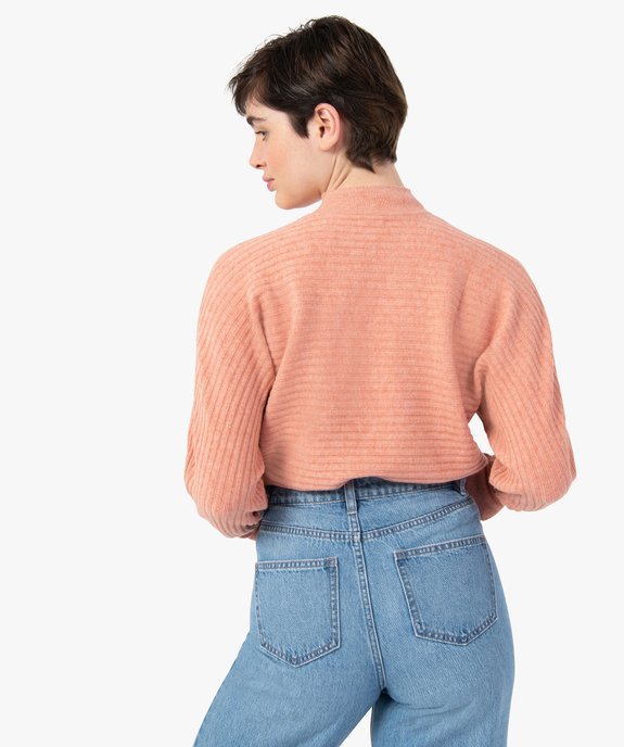 Pull femme en maille côtelée horizontale à col montant vue3 - GEMO(FEMME PAP) - GEMO