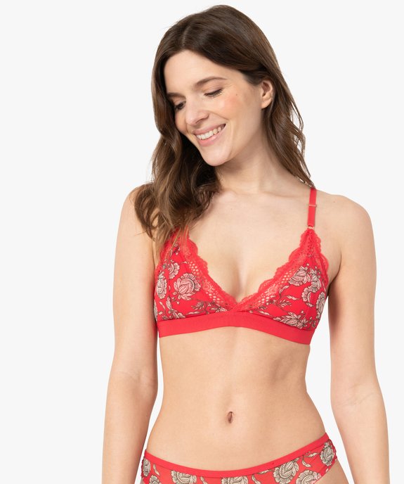 Soutien-gorge triangle à motifs fleuris et dentelle vue1 - GEMO(HOMWR FEM) - GEMO