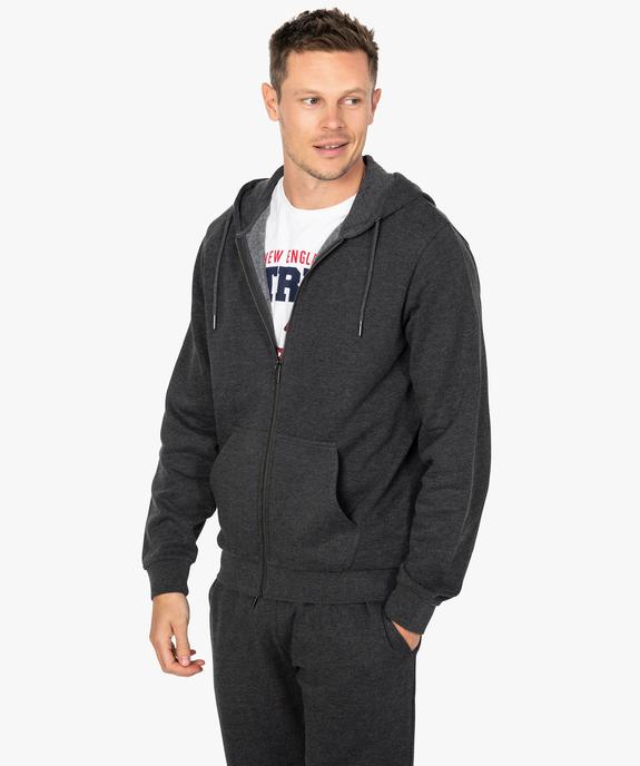 Sweat homme zippé à capuche uni et molletonné vue1 - GEMO 4G HOMME - GEMO