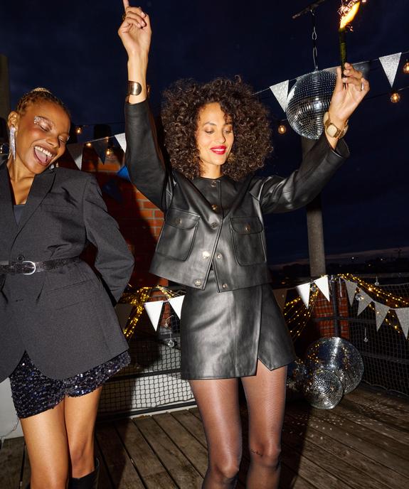 Veste courte imitation cuir avec boutons fantaisie femme vue1 - GEMO(FEMME PAP) - GEMO