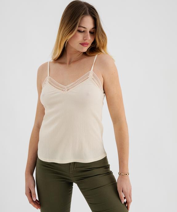 Débardeur à fines bretelles en maille texturée et broderies femme vue1 - GEMO 4G FEMME - GEMO