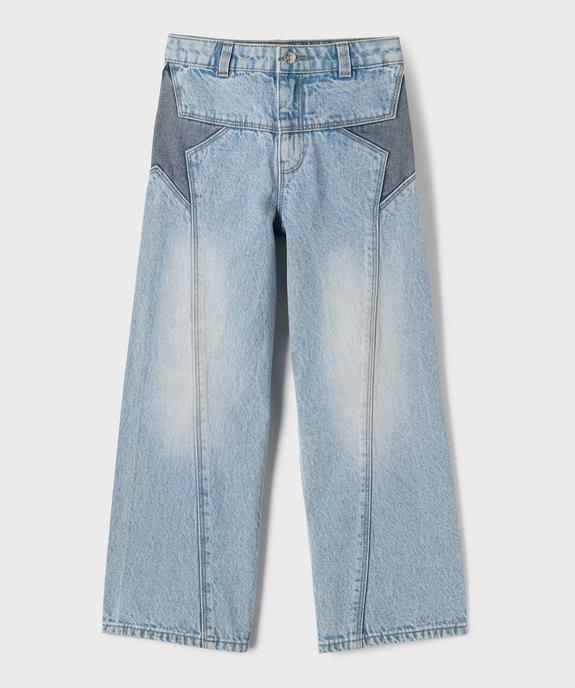 Jean wide leg avec empiècements pailletés fille vue1 - GEMO (ENFANT) - GEMO