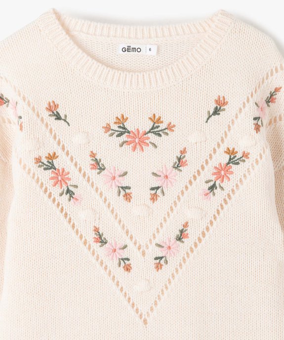 Robe pull fille en maille à manches longues avec motifs brodés vue3 - GEMO (ENFANT) - GEMO