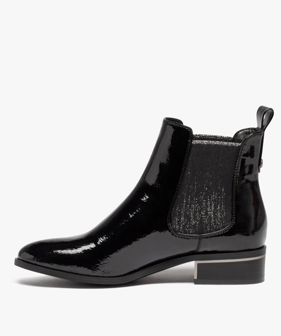 Boots femme style Chelsea dessus vernis avec élastiques paillettés vue3 - GEMO (CASUAL) - GEMO