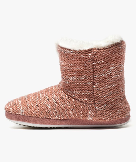 Chaussons femme forme boots en maille décorée de sequins et pompons vue3 - GEMO(HOMWR FEM) - GEMO