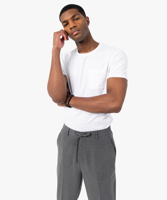 Tee-shirt homme en maille texturée effet rayé vue1 - GEMO (HOMME) - GEMO