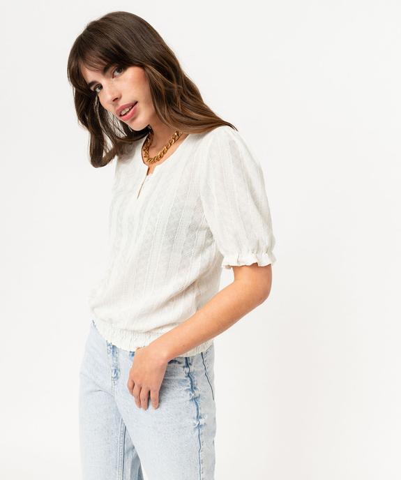 Tee-shirt manches courtes blousant à col fantaisie femme vue2 - GEMO(FEMME PAP) - GEMO