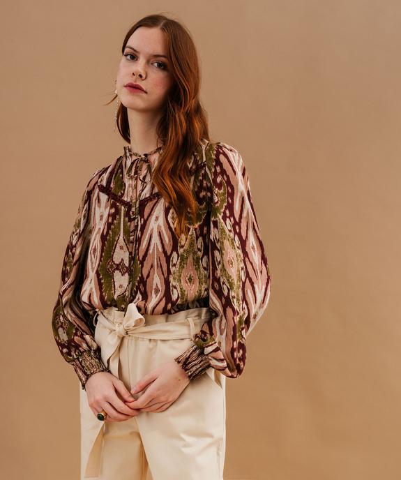 Blouse manches longues fluide à col montant noué femme vue1 - GEMO(FEMME PAP) - GEMO