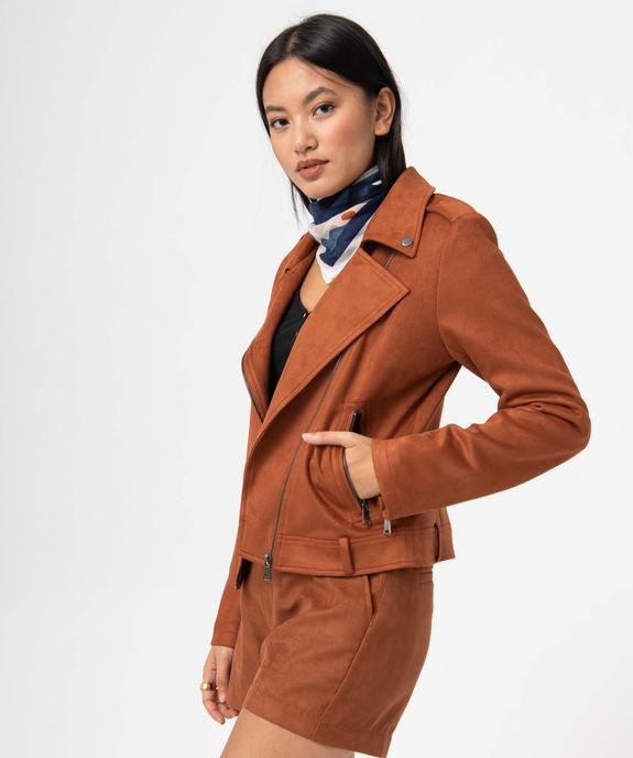 Blouson esprit motard en suédine femme vue1 - GEMO(FEMME PAP) - GEMO