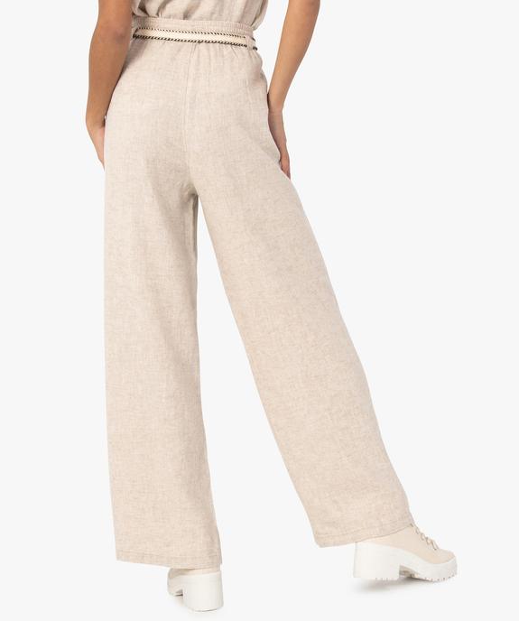 Pantalon femme contenant du lin avec ceinture à nouer vue3 - GEMO(FEMME PAP) - GEMO