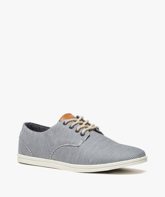 Baskets homme tige basse en toile avec lacets en corde Dessus rayé vue2 - GEMO (CASUAL) - GEMO