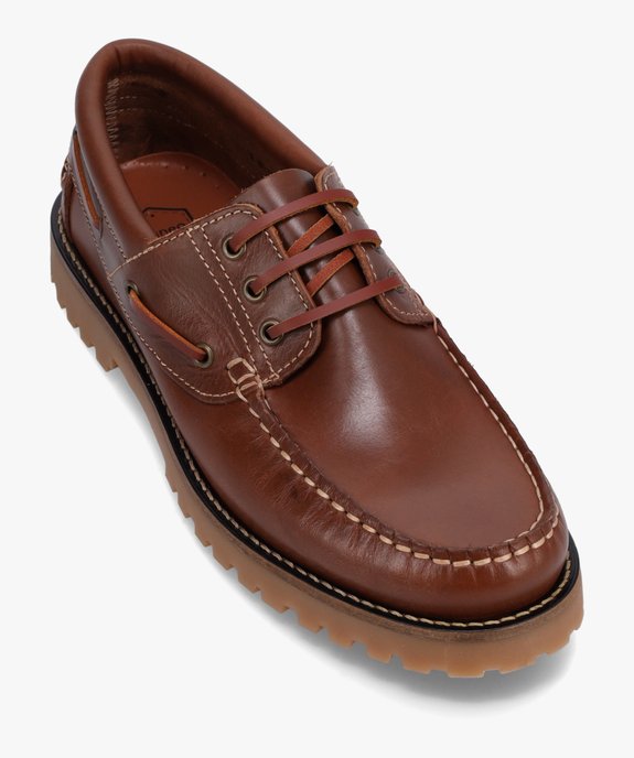 Chaussures bateau homme dessus cuir uni - Tanéo vue5 - TANEO - GEMO