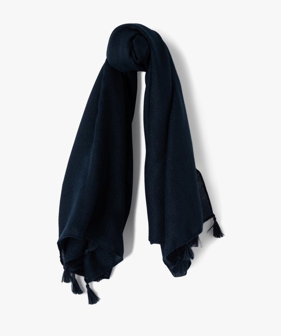 Foulard femme uni en maille texturée et finitions pompons vue1 - GEMO 4G FEMME - GEMO
