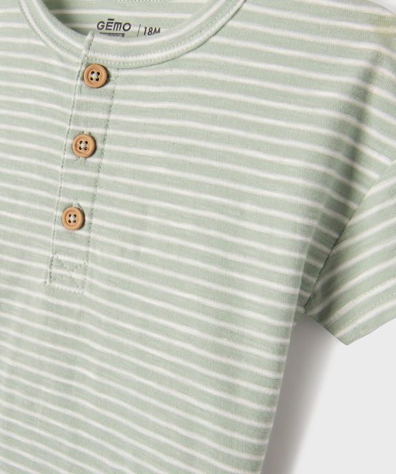Tee-shirt rayé à manches courtes et col tunisien bébé garçon vue2 - GEMO(BEBE DEBT) - GEMO