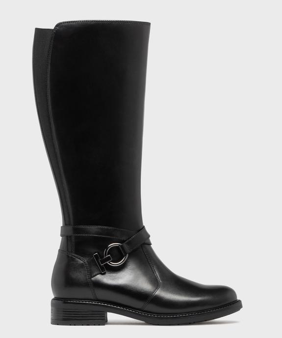Bottes cavalières en cuir à zip et élastiques femme - Tanéo vue1 - TANEO - GEMO