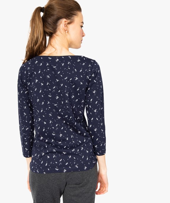 Tee-shirt femme en coton bio imprimé à manches longues vue3 - GEMO 4G FEMME - GEMO