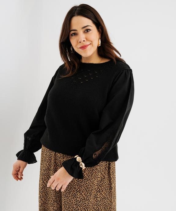 Pull avec manches en coton brodées femme grande taille vue1 - GEMO (G TAILLE) - GEMO