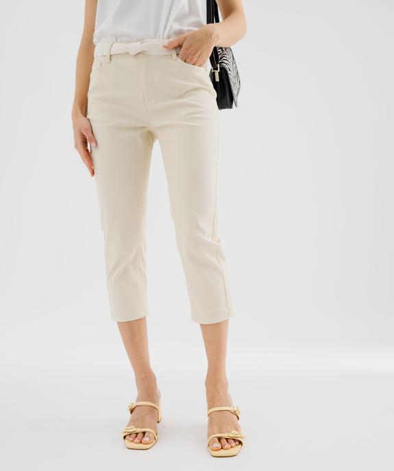 Pantacourt slim taille haute en coton stretch avec ceinture à nouer femme vue1 - GEMO 4G FEMME - GEMO