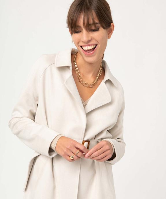Manteau trench en suédine avec ceinture femme vue2 - GEMO(FEMME PAP) - GEMO