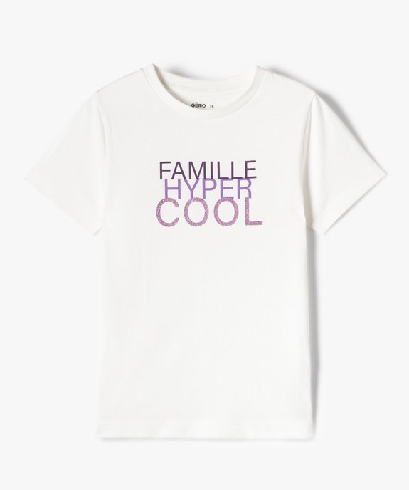 Tee-shirt fille à manches courtes avec inscription pailletée vue1 - GEMO (ENFANT) - GEMO