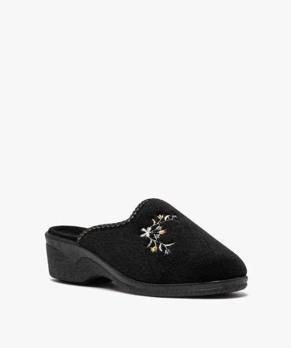 Chaussons femme mules confort en velours brodé vue2 - GEMO(HOMWR FEM) - GEMO
