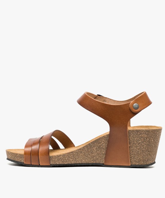 Sandales femme à brides en cuir et talon compensé vue3 - GEMO(URBAIN) - GEMO